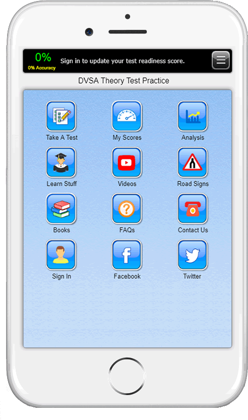 Theory Test Practice - Main Screen Theory Test Practice - Main Screen